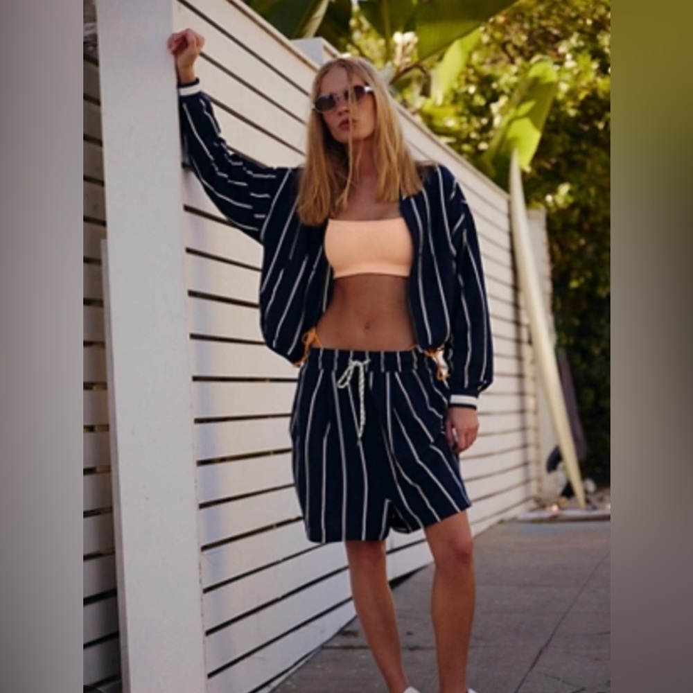 FP Movement by Free People Black and White Striped Cropped Pants